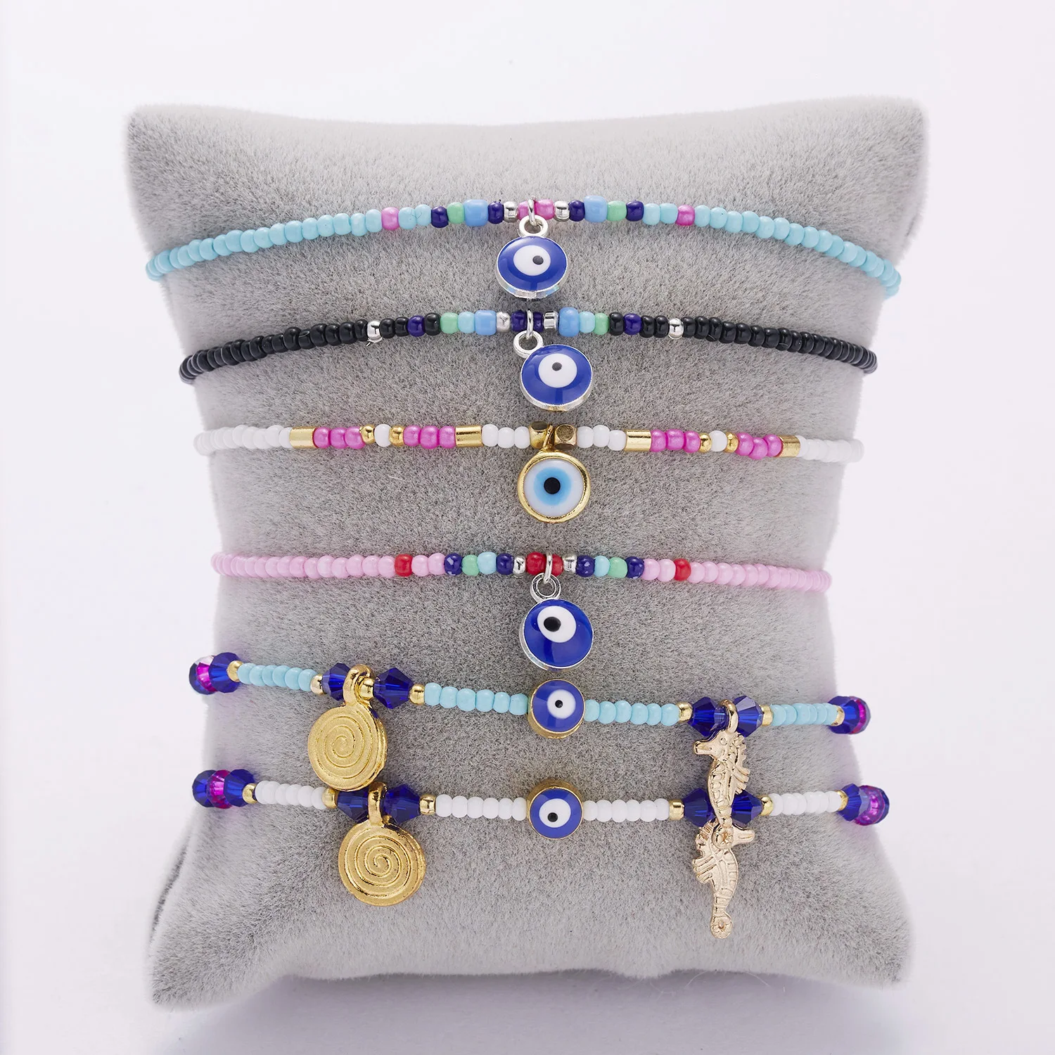 

JC crystal 11 designs adjustable glass beaded bracelet jewelry seed beads hamsa hand charm evil eye beaded bracelets