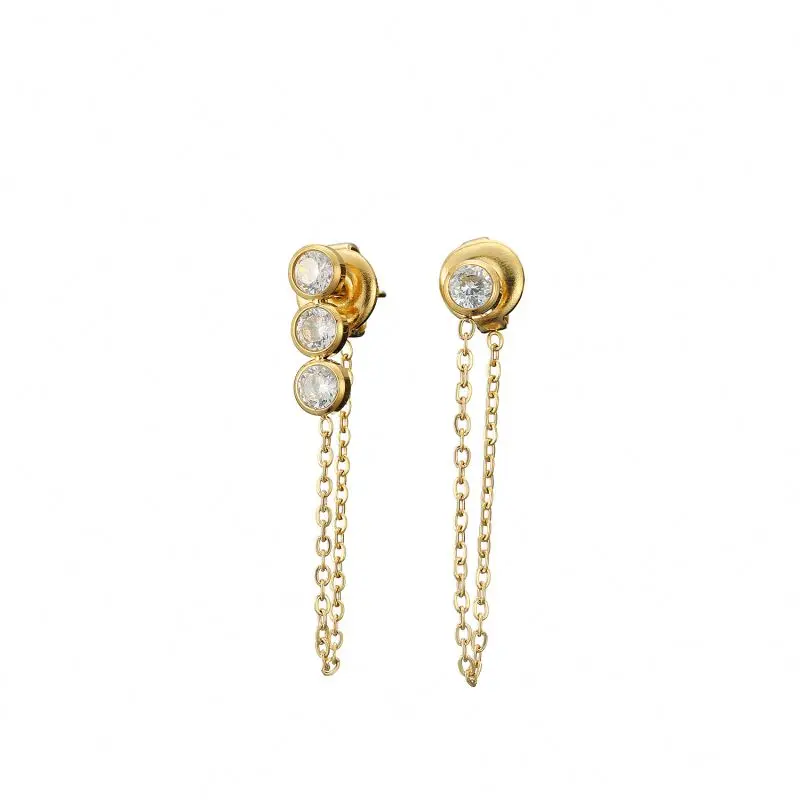 

Ready To Ship Stainless Steel Rhinestone Long Drop Earrings For Girls