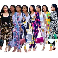 

Dresses Women fall clothing Lady elegant Printed long coat leggings two piece set boutique clothing