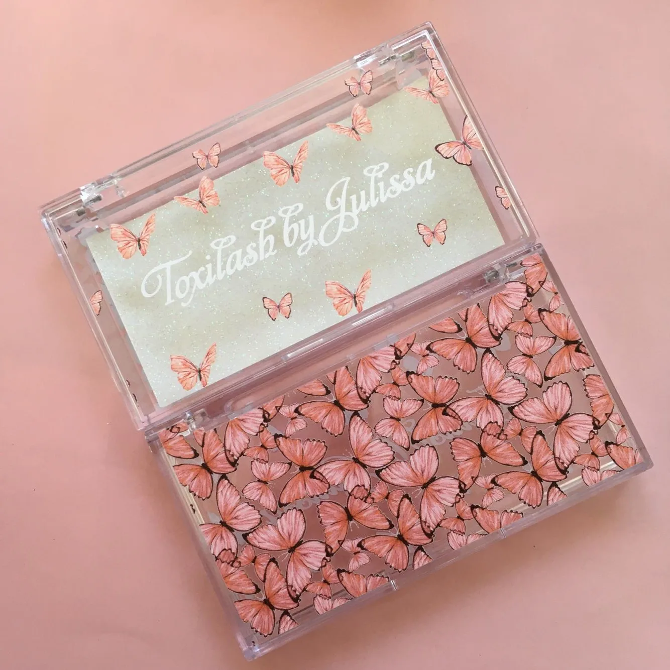 

Wholesale Custom Pink Butterfly Acrylic 3d 5d 6d 7d Mink Eyelash Packaging Case Free Design Logo