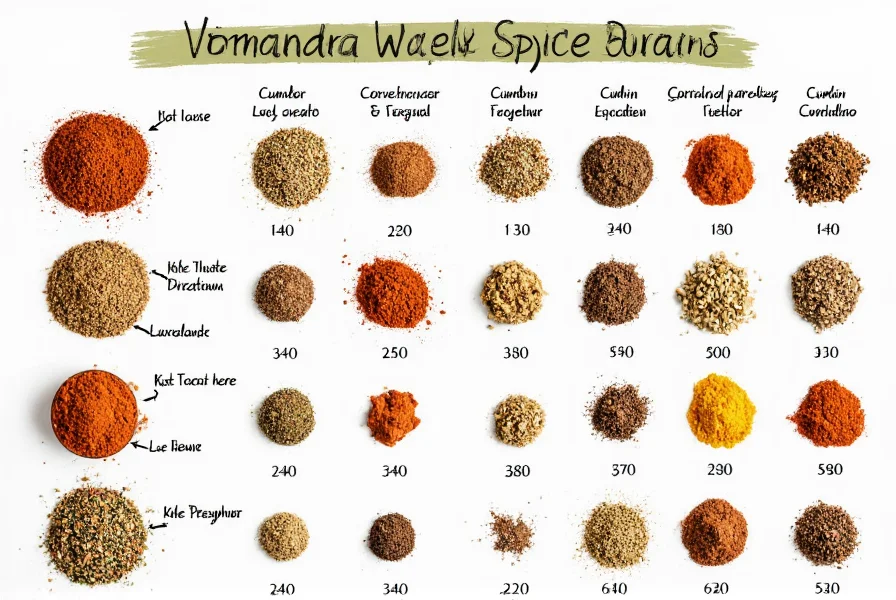 Various spice blends showing how coriander and cumin are used together in different proportions across global cuisines