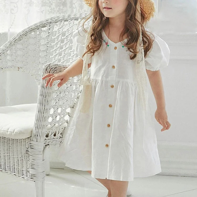 

New Summer brand Style Girl Dress Cotton and linen vintage dress Puff Sleeves Embroidery Girl Dress kids clothes