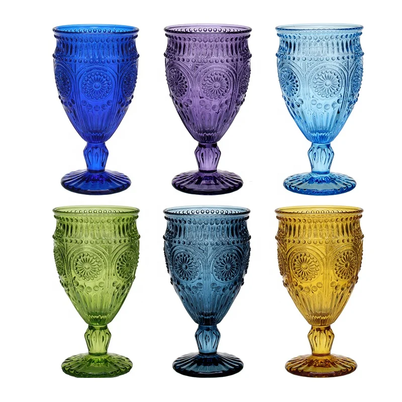 

Telsen Handmade Personalized Wholesale Customized Decoration Colored Goblet Vintage Pressed Goblet Wine Glass