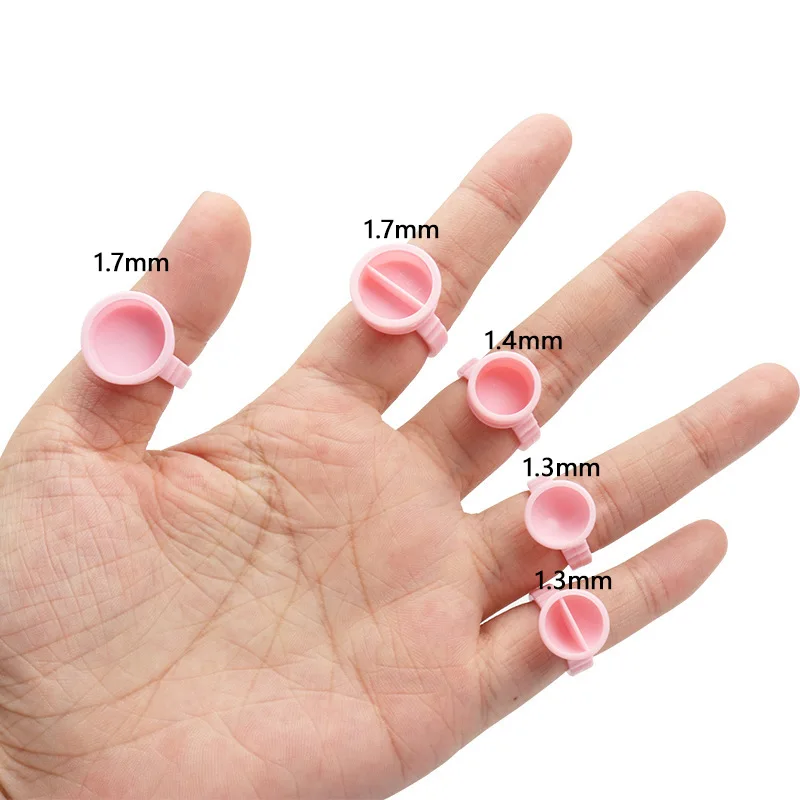 

100Pcs Different Size Pink Lash Extension Supplies Glue Cups 2 Slots Glue Ring For Eyelash Extension Nail Art