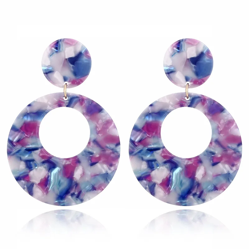 

ZHIYI New Trendy Colorful Mottled Acetate Resin Acrylic Exaggerated Young Girl Ladies Oval Pendant Dangle Earring For Women, As photo