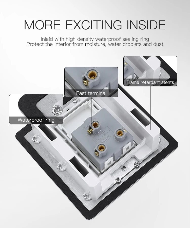 Wholesale uk standard Stainless steel electrical power supply 13A hidden socket box