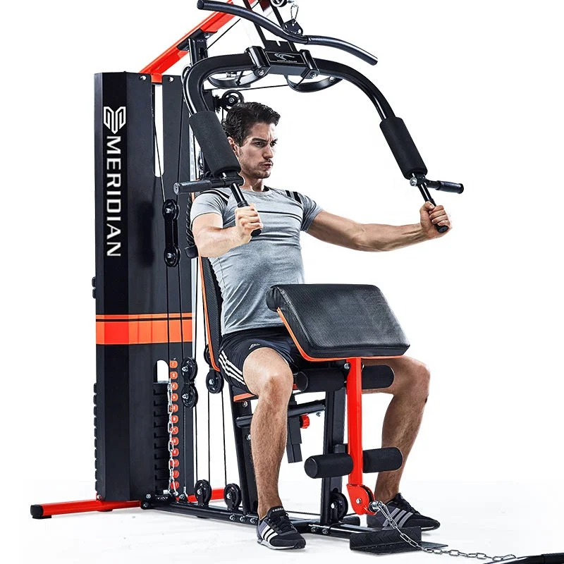 

Full body exercise multi 1 station home gym multi fitness gym equipment machine, Black-red