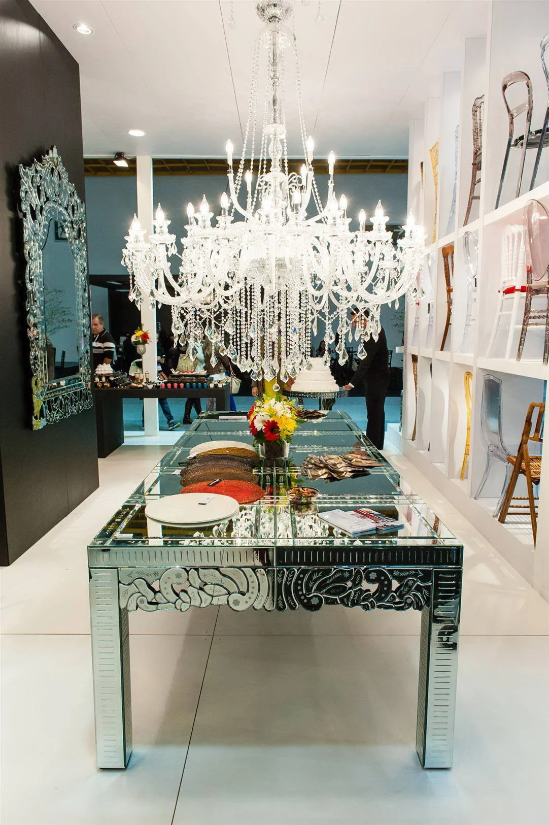 large mirrored dining table