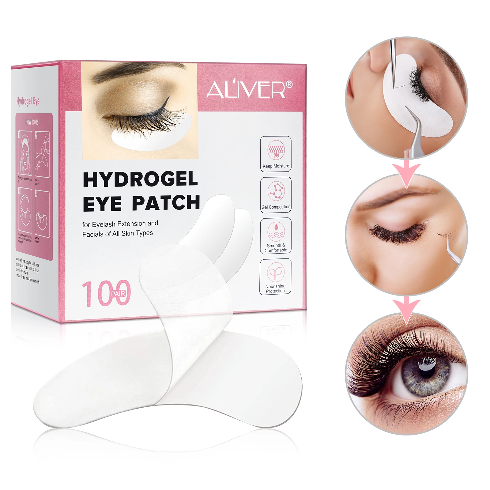 

ALIVER private label custom nourishing aloe extract vitamin C hydrogel lint free eyelash extensions gel lash under eye pads