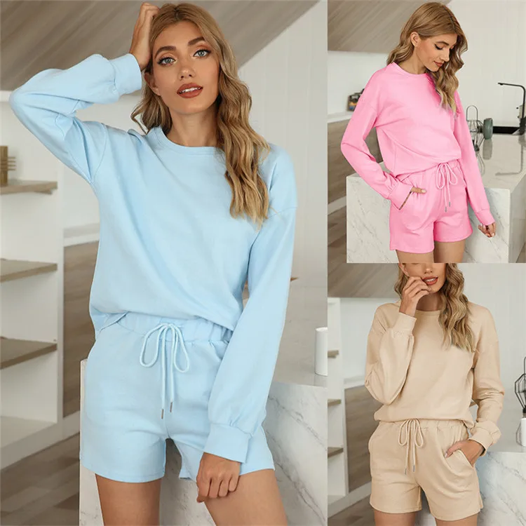 

Women's 2021 Fall/Winter Ladies Comfortable Pajamas Two-piece Suit Pure Cotton Homewear with Pockets, As pic