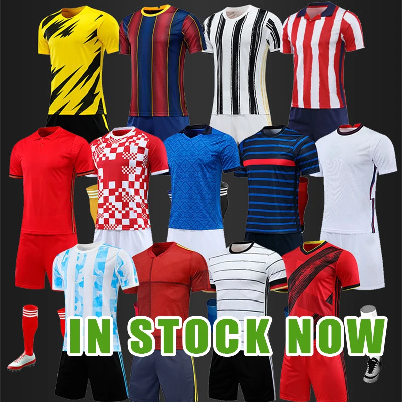

2021 Wholesale Top Thai Quality Breathable Football Jersey Men + Kids Kit Uniforms Men Team Soccer Wear Jersey, Picture shows