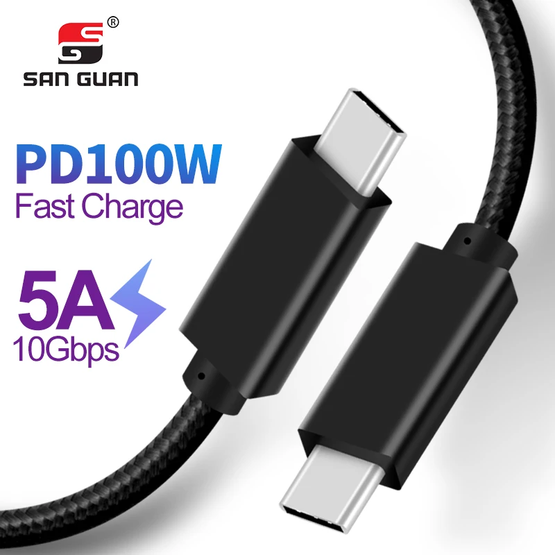 

PD 100W 5A Fast Charge Cable 10Gbps Transfer Speed Usb 3.2 Gen2 Type-C To Type-C Cable Support 4K Audio Video For Macbook