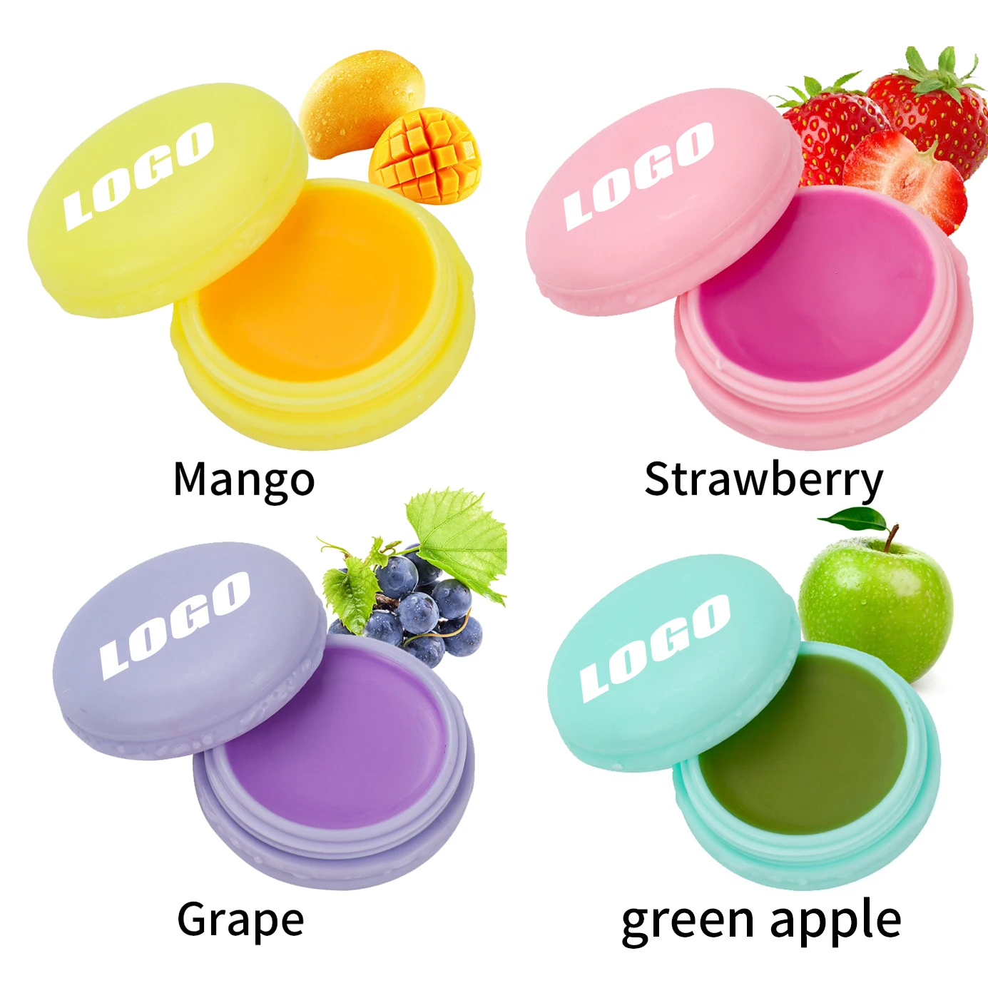 

new wholesale custom logo moisturizing hydrating fruit lip chap stick 4 colors private label natural lip balm