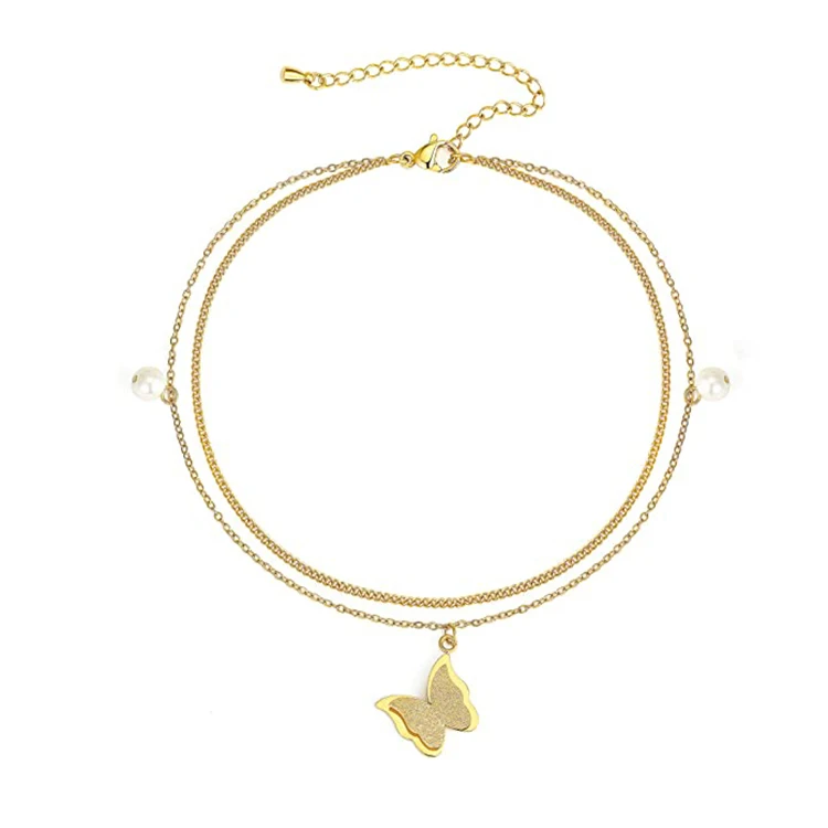 

Fashion Gold Stainless Steel Layers Butterfly Chain Crystal Bracelet for Girls