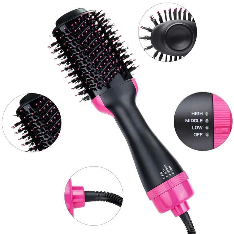 

3-IN-1 One Step Negative Ion Electric Hair Dryer, Straightener & Volumizer Curler Hair Styling Hot Air Brush, Black