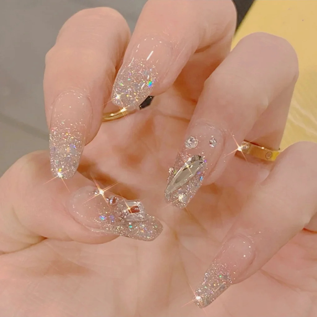 

TKL cheap price 3d decoration jewelry High-Heeled fake nails press on ballet rhinestone nail