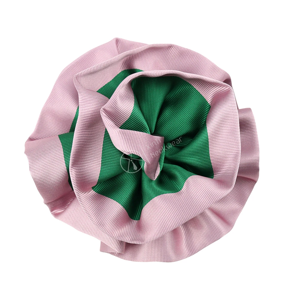 

Custom Fashion Greek Sorority Women Pink Green Stripe Lapel Pin Brooch Corsages Polyester Large Size Flower Lapel Pins Wholesale