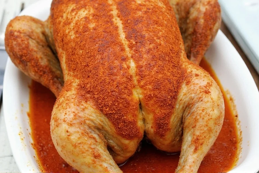 Golden roasted chicken on platter