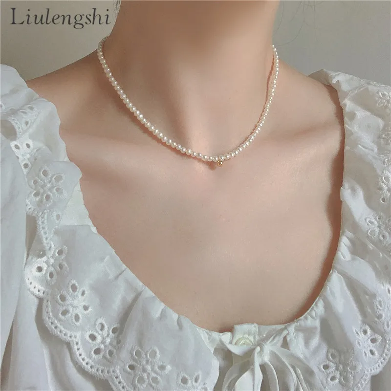 

New Arrival Creative Round Bead Natural Pearl Necklace Elegant Real Gold Plated Freshwater Pearl Necklace For Female