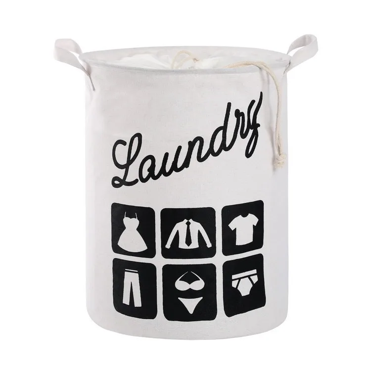 

G&D Cotton Linen Laundry Waterproof Toy Round Foldable Storage Bin Basket
