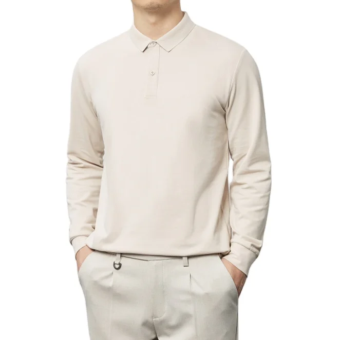 

New soft men's long sleeve polo t-shirts high quality comfortable t-shirts for men, White,black,apricot,grey,camel