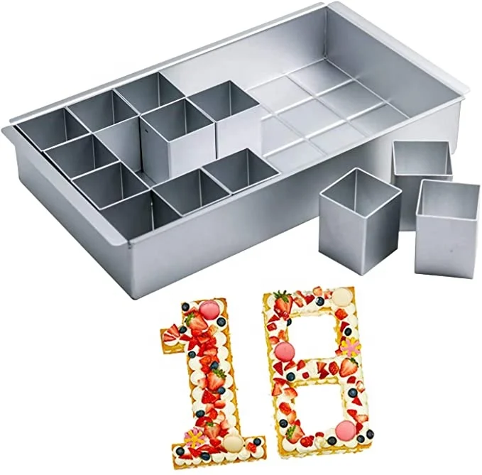 

New Kitchen Rectangle Aluminum Alloy Movable Type Alphanumeric Puzzle Movable Type Baking Cake Mold Number Tins Mould, Silver