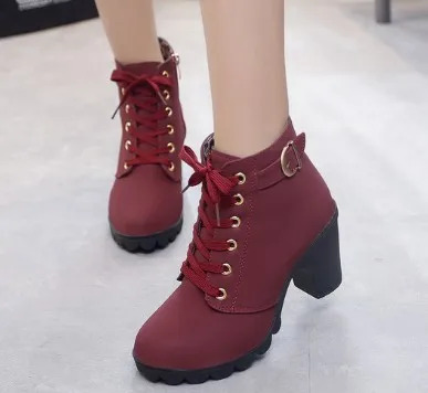 

Hot Selling Women Dress Shoes High Heel Lace Up Ankle Booties Short Boots Casual Shoes Buckle Shoe For Ladies