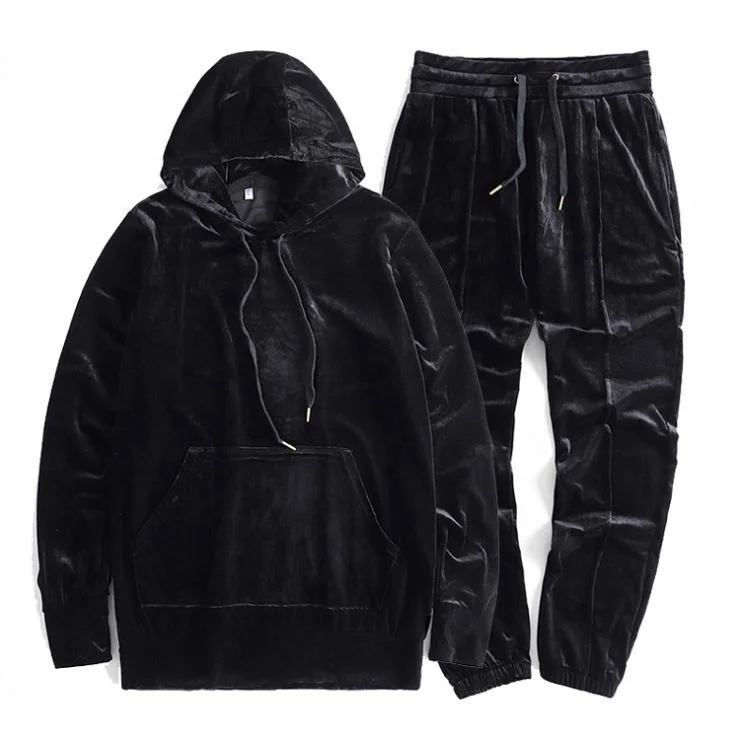 

Wholesale custom High Quality Hoodie Sweatsuit Set Mens Velvet Velour Tracksuit