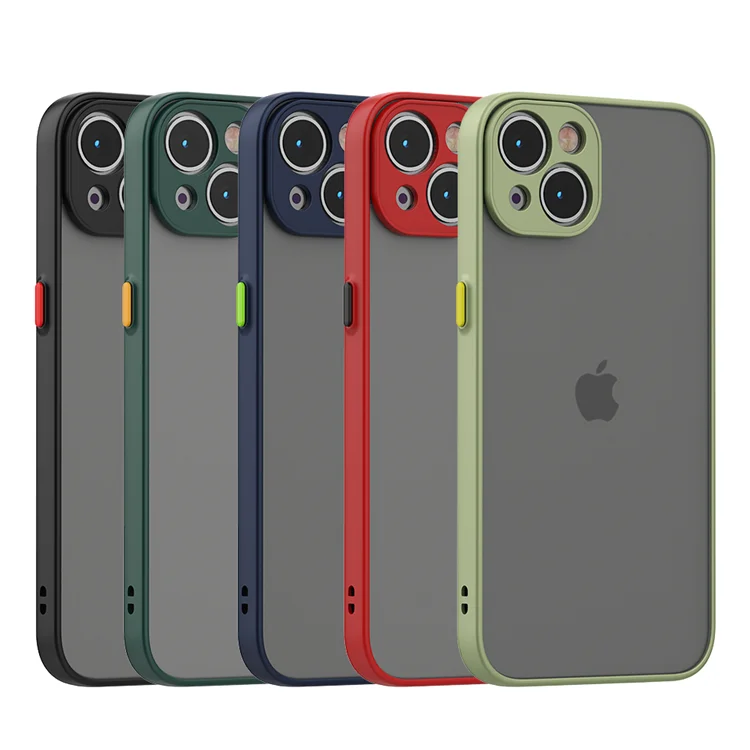 

Factory Price Smoke Frosted Cell Phone Cases Colorful Button Matte Hard Protective Mobile Phone Cover For iPhone 13 Mini Pro Max, 5 colors