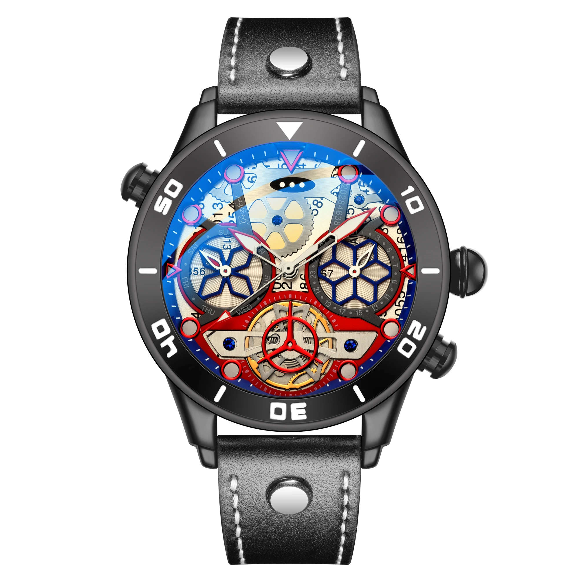 

Top Brand Watches Japan PC21 Movement Leather Strap Men's Alloy Mechanical Watches, Stock