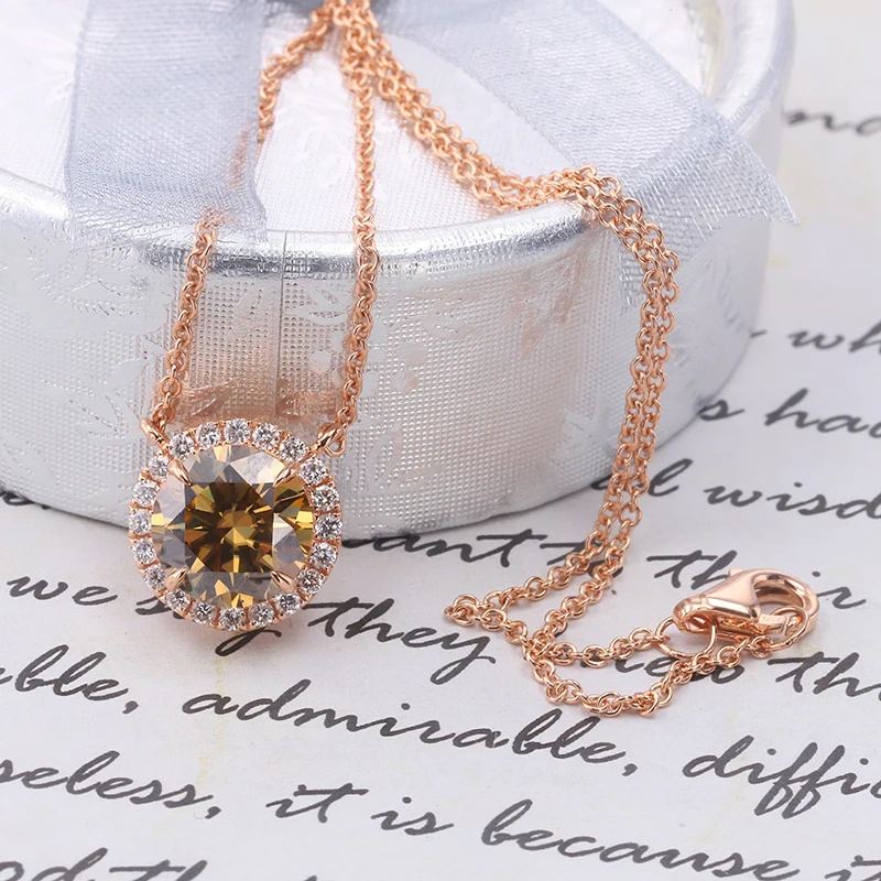 

Starsgem moissanite necklace rose gold 1carat champagne moissanite solid gold jewelry