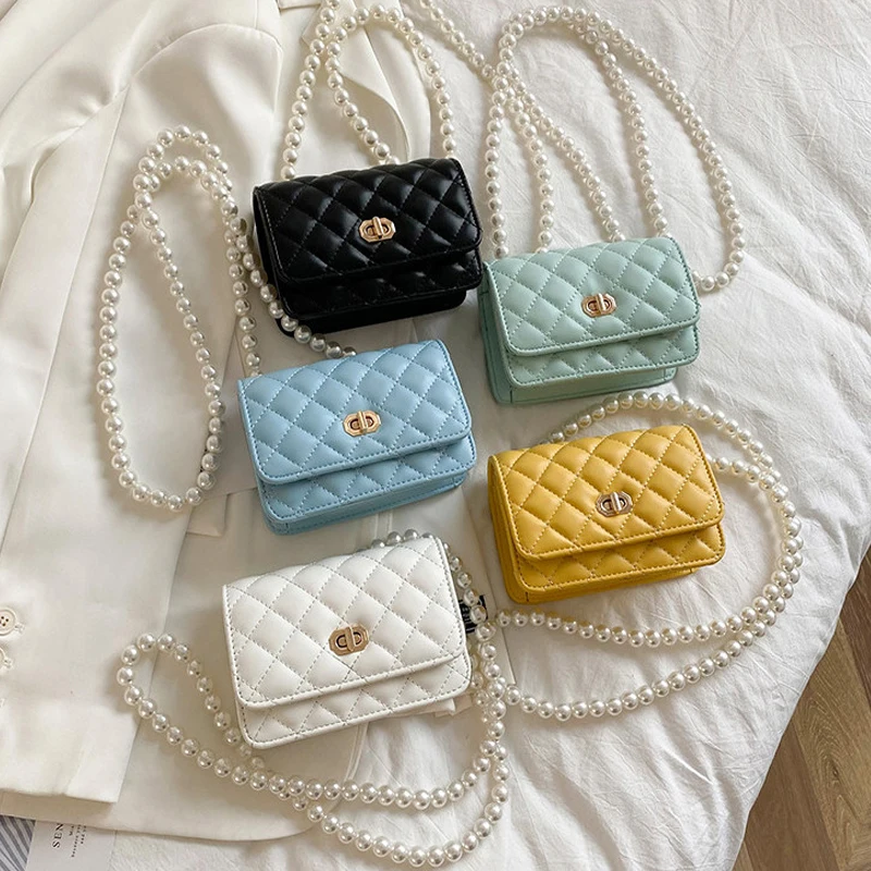 

wholesale ladies mini shoulder hand bags women girls purse and handbags fashion designer pearl chain small handbags for women, Customizable