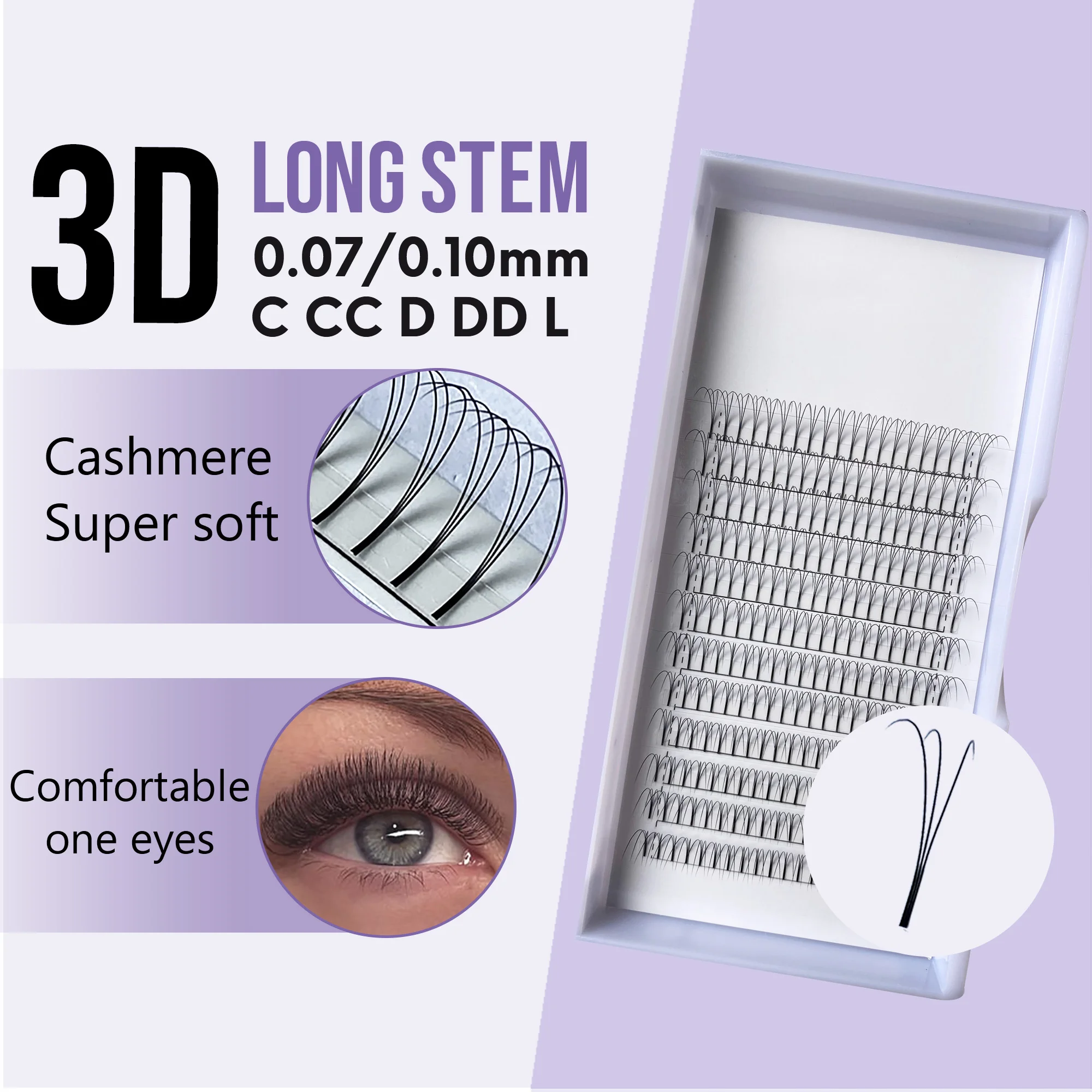Heat Bonded 3D Lashes Long Stem Premade Fans Eyelash Extensions 0.07 0.10 Russian Volume Lashes Pointy Base Promade Lashes