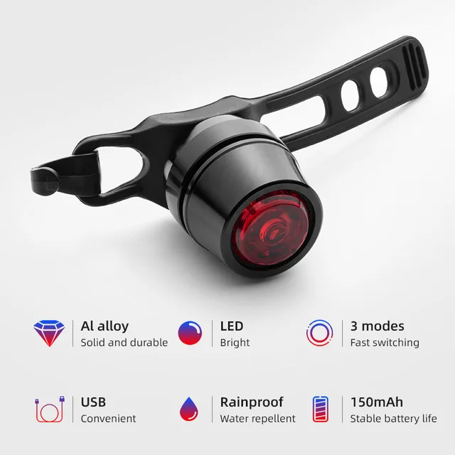 

ROCKBROS 3PCS Bicycle Front Led USB Rechargeable Red Light Warning Ultralight Rainproof Multifunctional Light Bike Accessories, Black