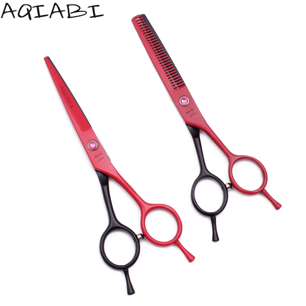 

Hair Cutting Scissors 5.5'' JP Steel Barber Thinning Shears Hairdressing Scissors Red and Black A1012