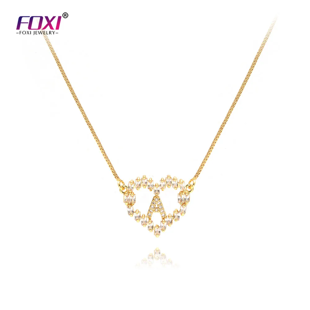 

Foxi jewelry gold silver letter diamond heart pendant initial necklace