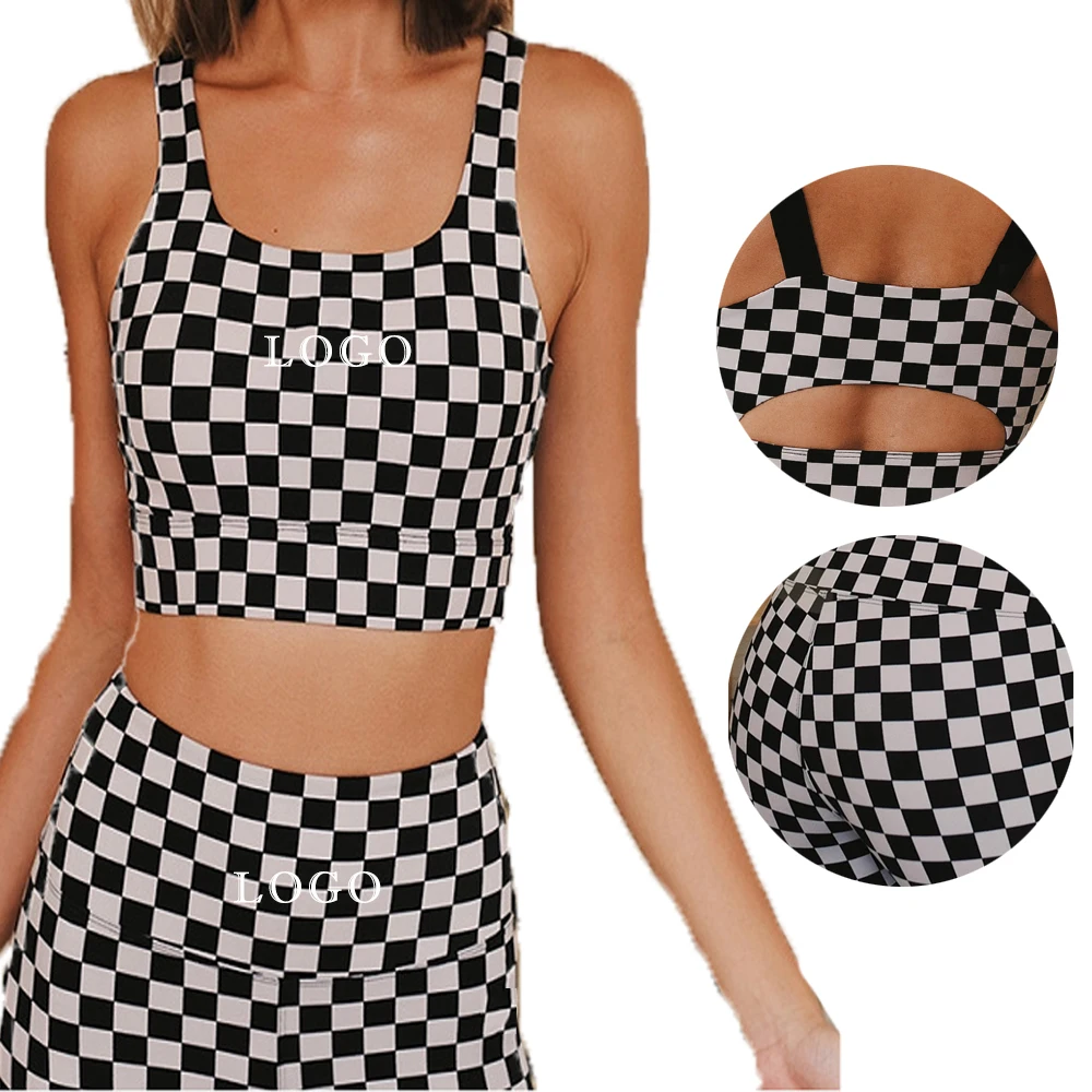 

Fashion Digital Printing Fitness Yoga Wear Chessboard Yoga Set Sports Clothing Plaid 2 Pieces Set Workout Active Wear Hollow Out, Multiple colors