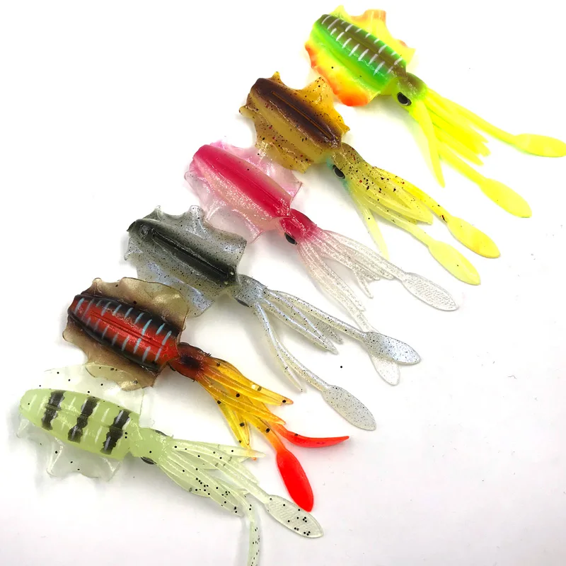 

S031-M Luminous UV Squid Soft lure 10cm 7g glow UV Squid Jig Fishing Lures Octopus for sea Fishing Wobbler Bait silicone bait