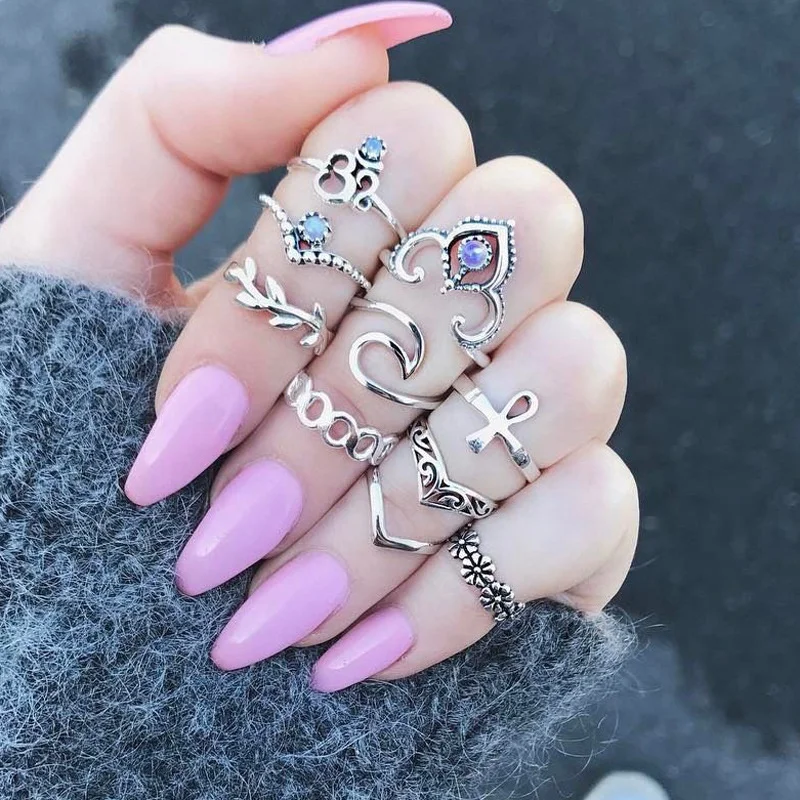 

R2671 10 Pcs/Set Shiny Punk Polish Midi Mid Finger Knuckle Ring Set