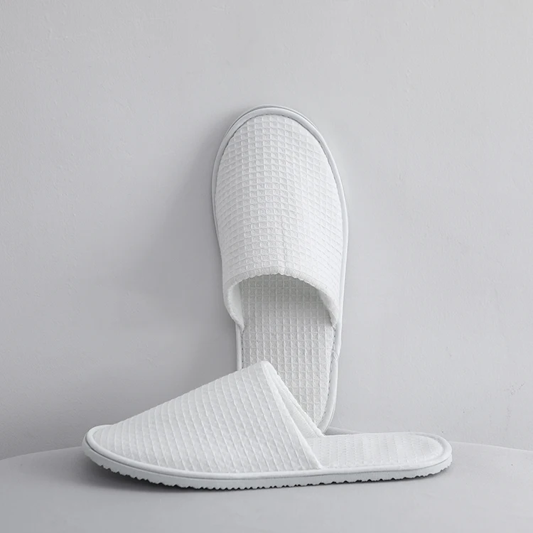 Hotel Bulk Disposable Accessories White Cotton Waffle Slipper Close Toe