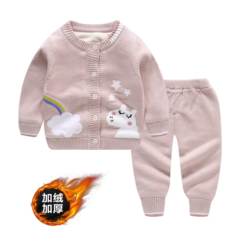 

Baby cartoon sweater set winter plus velvet two pieces set baby sweater for boys and girls