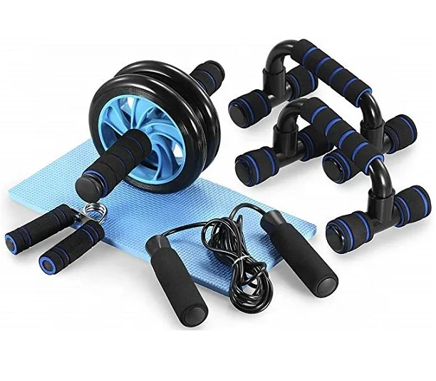 

Wellshow Sport AB Wheel Roller Kit Roller Pro with Push-UP Bar Hand Griper and Knee Pad Portable Equipment for Home Exercise, Blue