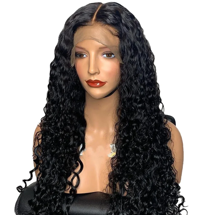 

Ainizi hot sale kinky curly wigs high quality swiss lace long synthetic hair wigs for black women affordable