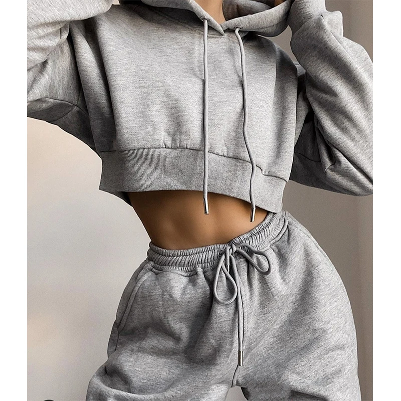 

Fashion Ladies Tracksuits Outfits Women Sets Two Piece Jogging Suits Clothing Casual Hooded Crop Tops+Sweatpants Sweat Suits