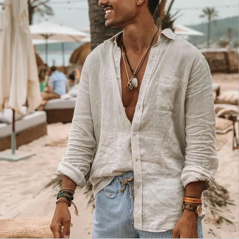 

wholesale washed linen shirt men 100% linen shirts long sleeve camisas sustainable pure linen men shirt casual