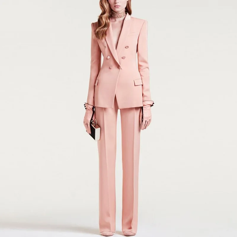 

Mature Ladies Lapel Long Sleeve Triple Breasted Two-piece Office Business Blazer Pants Suit