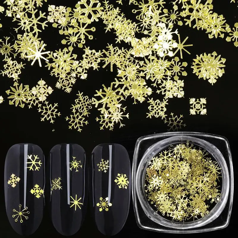 

1Box Christmas Nail Sequins Gold Metal Snowflakes Nail Art Sticker 3D Glitter Diy Manicure Uv Gel Polish Nail Art Decoration