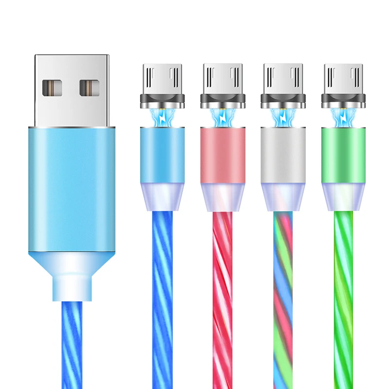 

Free Sample 3 In 1 Micro Usb Type C Led Glowing Flowing Mobile Phone Magnetic Fast Charging Usb Cable Data Line Charging Line