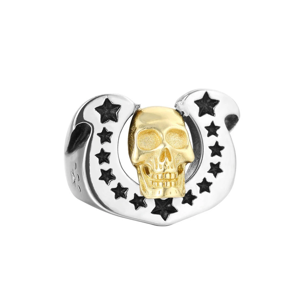 

Hip hop style punk jewelry stainless steel pentagram skull horseshoe ring