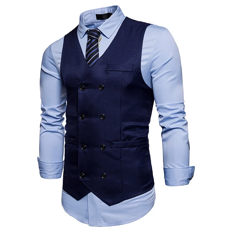 

Springway 2021 new products high quality double breasted dress waistcoat v-neck pocket men's suit vest wholesale, White,red,black,gray,blue,khaki,navy,coffee